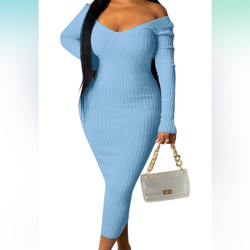 Light Blue Women’s Bodycon Solid Pencil dress